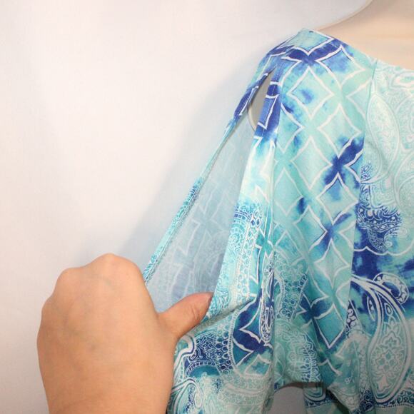 Chico's Zenergy Women's Cold Shoulder‎ Long Sleeve Summer Top Blue Size 3 - Picture 4 of 14